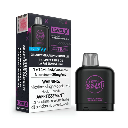 1. BEST VAPE STORE SHIPPING LEVEL X GROOVY GRAPE PASSIONFRUIT ICED FLAVOUR BEAST POD AT MISTER VAPOR CANADA
