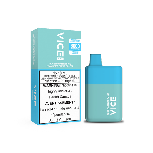 5 BUY AND GET 6TH ONE FREE. VICE BOX BLUE RASPBERRY ICE DISPOSABLE MISTER VAPOR CANADA Same-day delivery within the zone and express shipping GTA, Scarborough, Brampton, Etobicoke, Mississauga, Markham, Richmond Hill, Ottawa, Montreal, Nova Scotia, PEI, Vancouver, Vaughan, Toronto, York, North York, London, Kingston, Burlington, Hamilton, Quebec City, Halifax, St. John's, Fredericton, Ontario, Laval, Levis, Brossard, Sudbury, Trois-Rivieres, Sherbrooke, Barrie, Orillia, Winnipeg, Alberta, B.C AND U.S.A