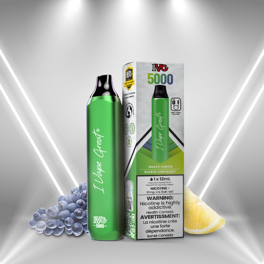 BUY IVG MAX GRAPE LEMON DISPOSABLE VAPE RECHARGEABLE (5000 PUFF) AT MISTER VAPOR CANADA