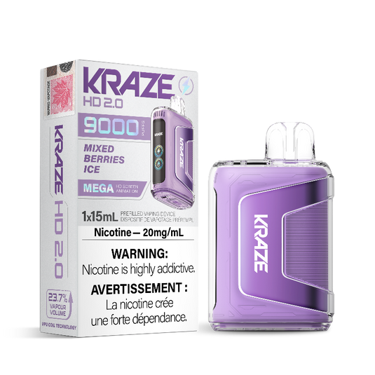 MIXED BERRIES ICE KRAZE HD 2.0 DISPOSABLE VAPESame-day and next day delivery within the zone and express shipping GTA, Aurora, Saguenay, Laval, Gatineau, Longueuil, Sherbrooke, Lévis, Scarborough, Brampton, Etobicoke, Mississauga, Markham, Richmond Hill, Ottawa, Oshawa, Vaughan,