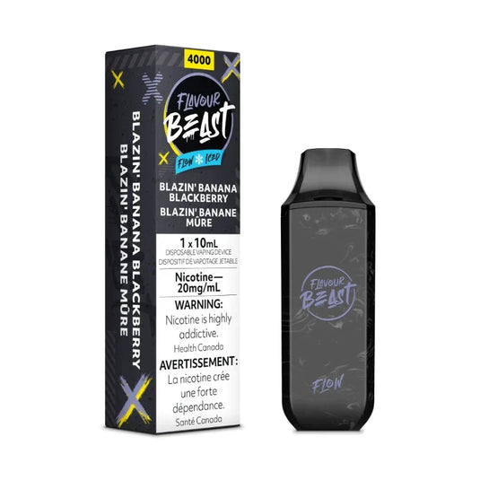 buy FLAVOUR BEAST BLAZIN BANANA BLACKBERRY ICED FLOW DISPOSABLE at mister vapor