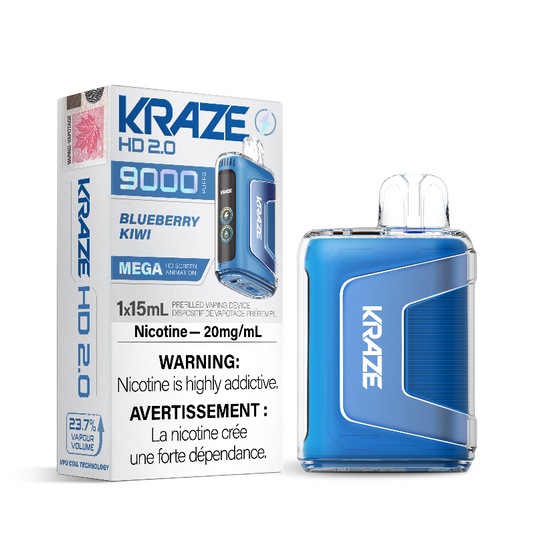 BLUEBERRY KIWI KRAZE HD 2.0 DISPOSABLE VAPE (9000 PUFFs) The vibrant blueberry notes bring a burst of sweetness, reminiscent of ripe, juicy berries, while the tangy essence of kiwi adds a zesty and tropical twist to the mix.